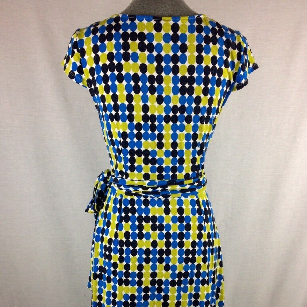 Polka Dot, Blue Green, Full Wrap Dress, Tie Waist - Picture 5 of 8